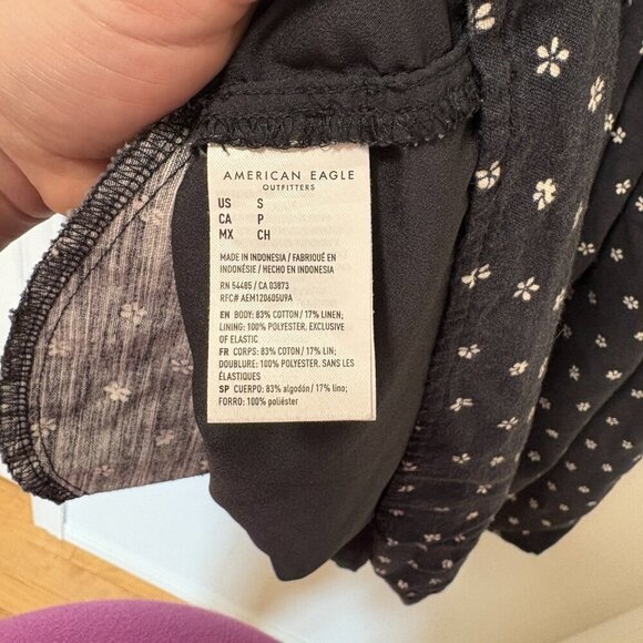 American Eagle Black with White Flowers Linen Blend Sleeveless Tank Summer Dress - Picture 10 of 10